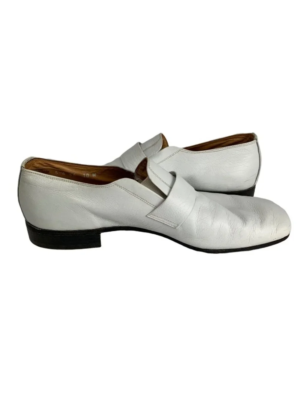 Vintage 60's Volare By Carlo Leoni Men's White Leather Buckle Shoes Size 10